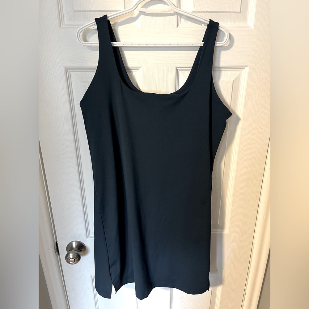 Dark blue power soft active dress with built in shorts.